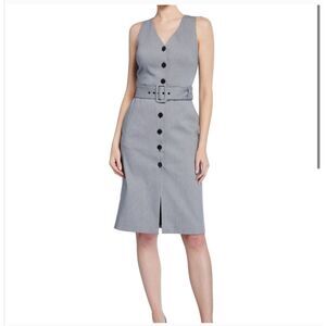 Club Monaco Sleeveless Houndstooth Belted Midi Dress Gray Black Size 0